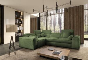Narożnik TITO 2 z funkcją spania – nowoczesny design, 5 zagłówków, pojemnik na pościel