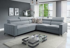 BILL 4 – narożnik z funkcją spania, 6 zagłówkami i 2 pojemnikami