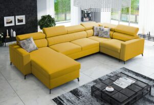 BILL 5 maxi – duży narożnik z funkcją spania, 6 zagłówkami i 2 pojemnikami