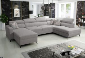 BILL 6 – duży narożnik z funkcją spania, 6 zagłówkami i 2 pojemnikami