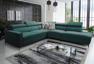 BILL 8 – duży narożnik z funkcją spania, 6 zagłówkami i 2 pojemnikami