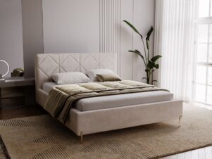Łóżko tapicerowane LOVEN 220 cm dla wysokich z pojemnikiem na pościel
