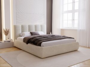 Łóżko tapicerowane VEMA 220 cm dla wysokich z pojemnikiem na pościel