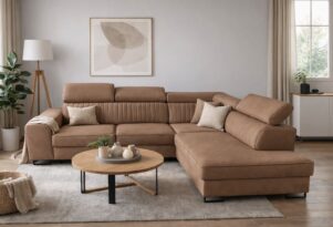 Narożnik Leo z funkcją spania  – nowoczesny narożnik z regulowanymi zagłówkami